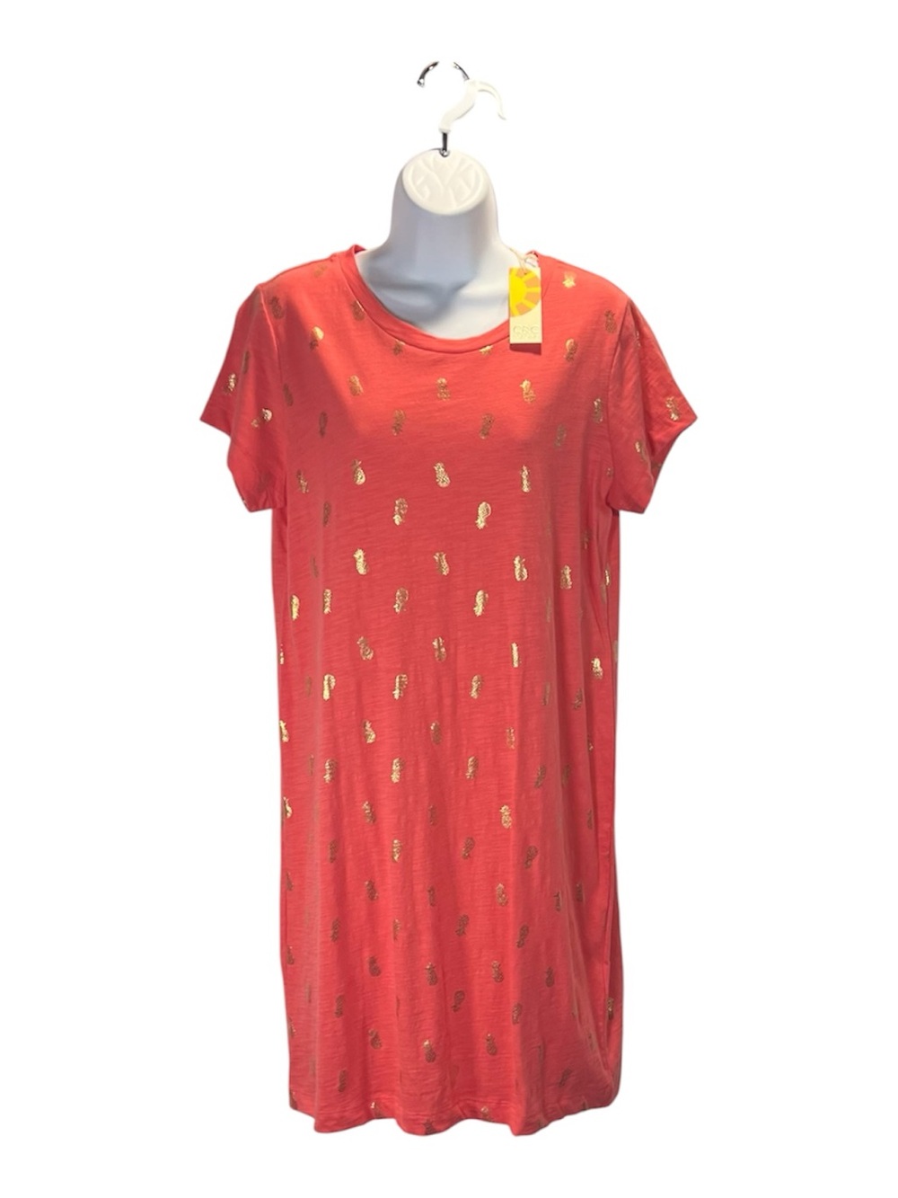 NWT C&C California Gold Foil- Pineapple Cotton T-Shirt Dress Coral Pink Size SM